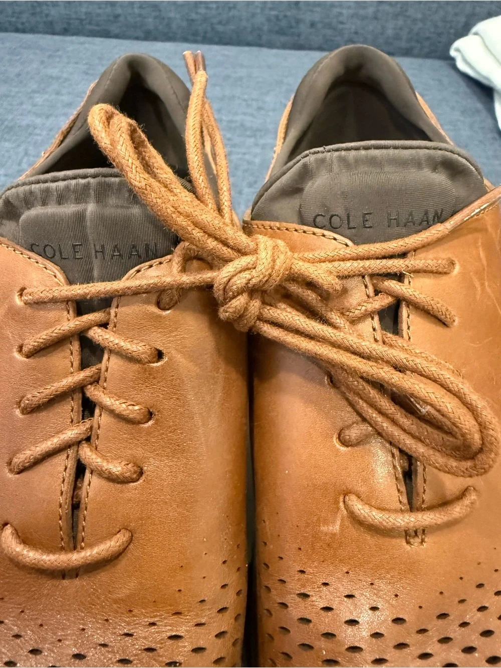 Cole Haan Tan Brown Perforated Leather Oxford Shoes
